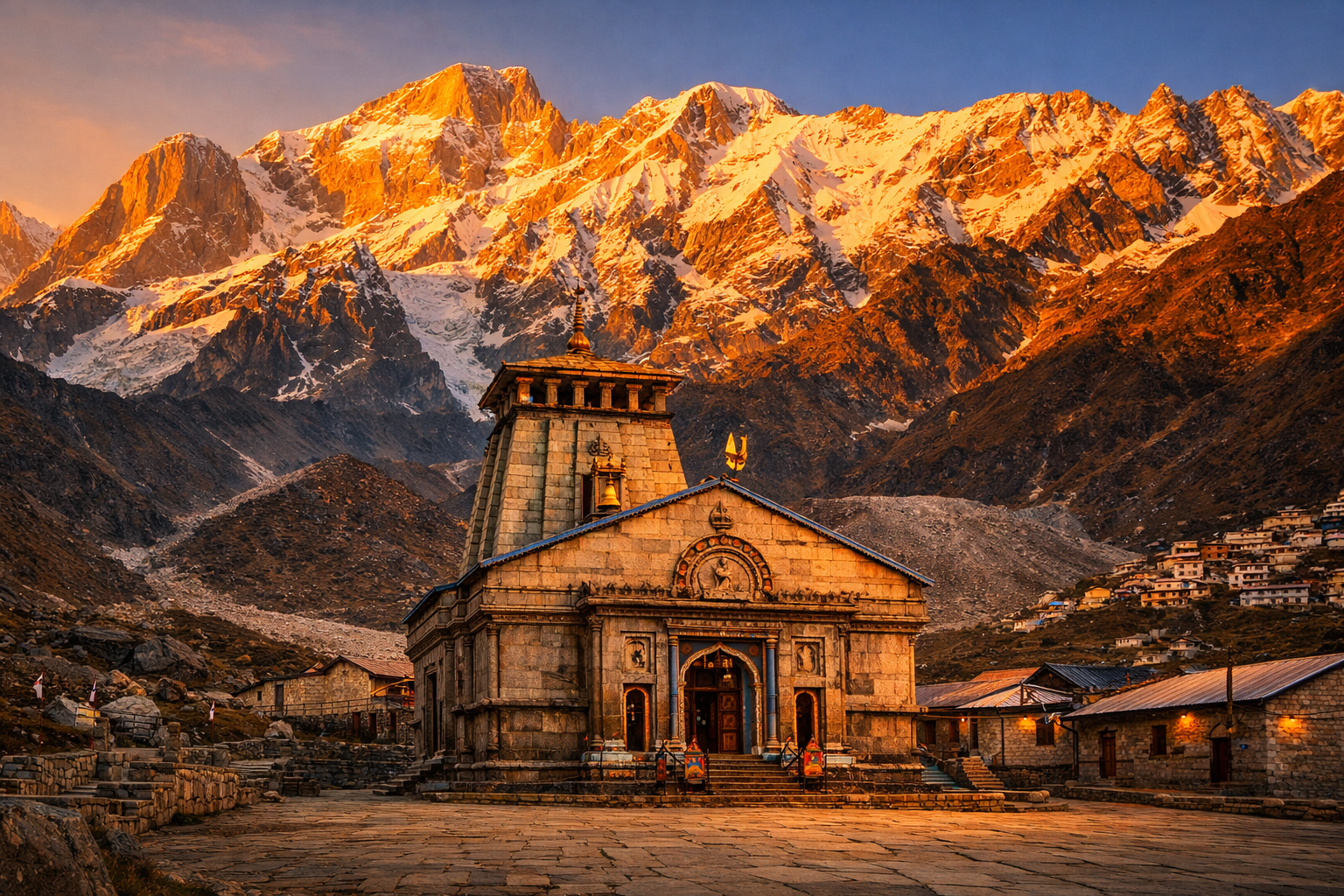 Char Dham Yatra tour package by ZaraTrips - Kedarnath temple beneath snow peaks