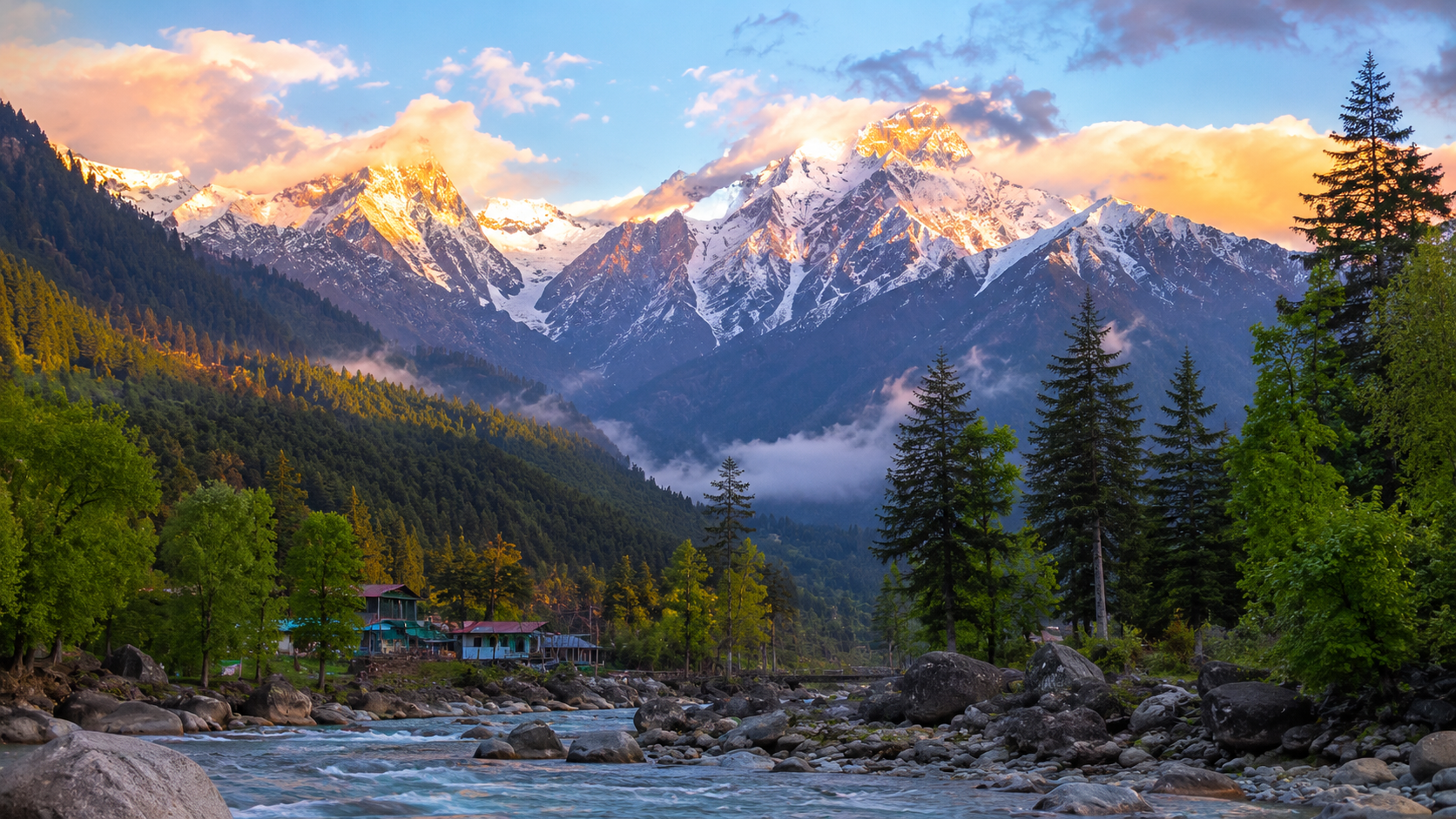 Himachal package by ZaraTrips - snow-capped peaks above Manali pine valley