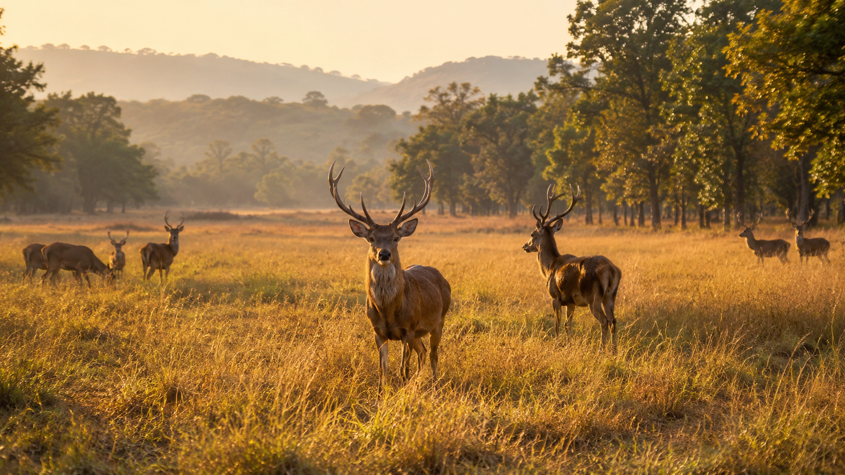 Kanha Safari package by ZaraTrips - open grassland meadows with barasingha deer