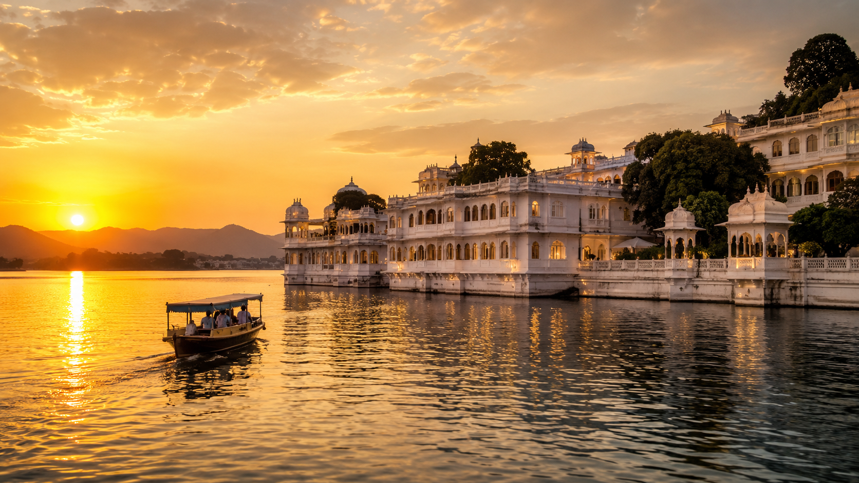 Rajasthan package by ZaraTrips - Udaipur lake palace at golden hour